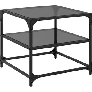 vidaXL Salontafel - Salontafels - Bijzettafel - Banktafel - Salontafel met zwart glazen blad 50x50x45 cm staal
