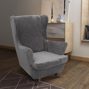 Fluwelen fauteuil hoezen 2-delige set, hoge stretch stoel hoes bankhoezen 1-zits, elastische zachte stijlvolle bankhoezen met elastische bodem Antislip meubelbeschermer,Grijs