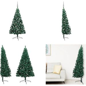 vidaXL Kunstkerstboom met LED's en kerstballen half 180 cm groen - Kunstkerstboom - Kunstkerstbomen - Kerstboom - Kerstdecoratie