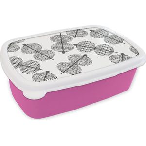 Broodtrommel Roze - Lunchbox - Brooddoos - Lampion - Patronen - Lampen - 18x12x6 cm - Kinderen - Meisje