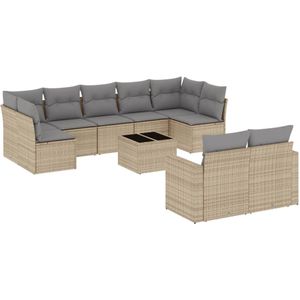 vidaXL Loungeset - 10-delig - Beige - Inclusief Kussens Tuinlounge Set - Lounge Set - Buitendiner - Buitenkamer - Relaxfauteuil
