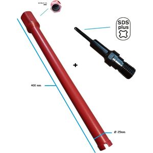 SDS-Plus Adapter + diamantboor betonboor dia Ø25mm x 375mm gatenboor kernboor diamantboorkroon diamant boor kernboormachine airco boorkroon aansluiting boormachine 1-1/4'' UNC schroefdraad