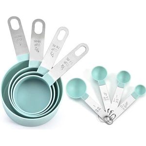 8 stuks blauwe hoogwaardig roestvrij-staal en kunststof maatbekers en lepels, keuken kookgerei voor vloeistoffen en vaste stoffenBaking Measuring Cup Tools, Measuring Spoons,