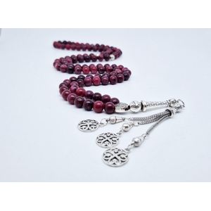 Handgemaakte tesbih ""Tasbih"" natuursteen ""Lepidolite"" - Aantal kralen 99 - Diameter kralen 8MM - met metaal tassel ""Arabesk"" - Een mooi cadeau-idee
