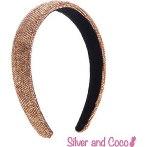 SilverAndCoco - Glitter Haarband Goud / Dikke Hoofdband met Glitters Steentjes / Glamour Diadeem Diamantjes Dames / Gouden Rhinestones Kerst Feest Oud en Nieuw Haarbanden Diamand Breed