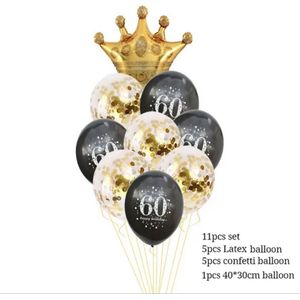 60 Jaar Ballonnen Set - Zestig Jaar - Kleur: Goud & Zwart - Feestversiering - Ballon Pakket - Feestpakket - Versiering 60 Jaar Huwelijk / Verjaardag / Getrouwd & Gelegenheden - Met Kroon - Zestig Ballon - Versiering - Jarig - Sarah