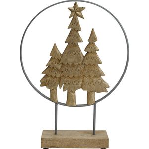 PTMD Kerst decoratie standaard metaal met houten kerstbomen - 37 x 50 hoog