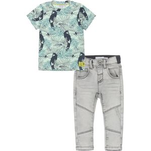 Dirkje - Kledingset(2delig) - Grijze jeans - Shirt groen met print - Maat 86