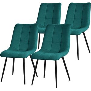 Eetkamerstoelen set van 4 petrol keukenstoelen met polyester hoes en stalen poten ML design