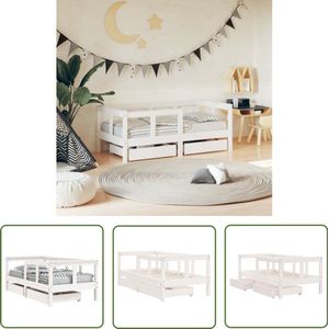 vidaXL Kinderbedframe - 70x140 cm - Met lades - Wit Kinderbed Frame - Houten Bed - Kids Bed - Kinderslaapkamer - Babykamer