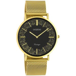 OOZOO Timepieces - Goudkleurige horloge met goudkleurige metalen mesh armband - C20137