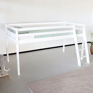 Halfhoogslaper Eveline wit 200x90cm hout inclusief lattenbodem kinderbed - Lizzely Garden & Living