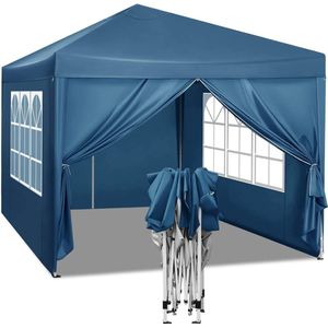 BukkitBow - Partytent met Zijwanden – Opvouwbare Tent – Waterdicht en Weersbestendig – Tuinpaviljoen - 300 x 300 cm – Blauw