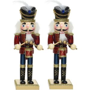 2x stuks kerstbeeldjes houten notenkraker poppetjes/soldaten 25 cm kerstbeeldjes  - Kerstversiering/woondecoratie