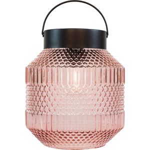 Anna Collection Tuin lantaarn Julia - Solar - zwart/roze - D16 x H16 cm - LED buitenverlichting