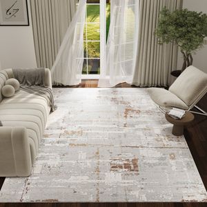 TAPISO Trend Tapijt Laagpolig - Modern Tapijt Hoge Kwaliteit - Elegant Woonkamer Tapijt in Grijs Crème met Bruin - Abstract Patroon - Easy-Care Tapijt - OEKO-TEX 160x230