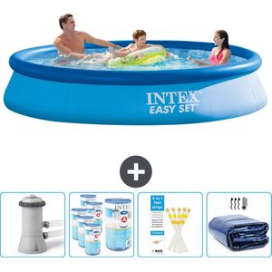 Intex Rond Opblaasbaar Easy Set Zwembad - 366 x 76 cm - Blauw - Inclusief Pomp Filters - Testrips - Solarzeil