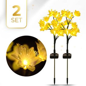 KENN® Tuinverlichting Op Zonne-Energie - Gele Bloemen - Set van 2 - 12+ Branduren - 2 * 10 LED's - Inclusief Grondspiezen - 100% Waterdicht - Solar Bloemen Verlichting - Sfeerverlichting - Buitenverlichting - Tuinfakkel - Tuinlantaarn - Vuurvliegjes