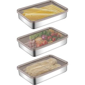 Set van 3 stapelbare roestvrijstalen voedselopbergdozen - ideaal voor vlees en kaas