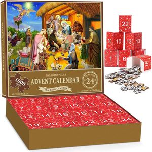 Adventskalender 2024 Puzzel, Kerstmis familie vakantie puzzel 1008 stukjes puzzel, 24 dozen puzzels om af te tellen naar Kerstmis woondecoratie (Bruin)