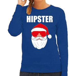 Foute Kerst sweater / kersttrui Hipster Santa blauw voor dames- Kerstkleding / Christmas outfit L