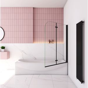 Badwand met 2 delig inklapbaar deur 120x140 cm ,6 mm helder EasyClean veiligheidsglas，mat zwarte frame