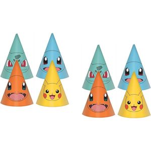 Amscan - Pokemon - Feest hoedjes - Feesthoedjes - Kinderfeest - Karton - 16 Stuks.