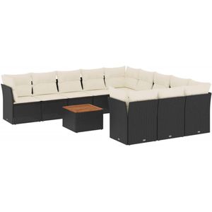 vidaXL Loungeset - Loungesets - Tuinset - Tuinbank - 12-delige Loungeset met kussens poly rattan zwart