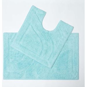 Badmat & Toiletmat, 2-delige set, 50 x 80 cm en 50 x 55 cm, 100 procent katoen, hotelkwaliteit, verkrijgbaar in 15 verschillende kleuren, aqua, 50 cm x 70 cm