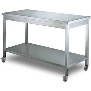 HCB® - Professionele Werktafel op wielen - 100 x 70 x 85 cm - RVS / INOX tafel - Horeca keuken werkbank - werkwagen - kookeiland - verplaatsbaar keukeneiland - werkblad - 40 kg - 7936