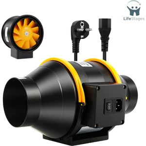 LifeStages - Afzuiging Kweektent - Rookafzuiger - Buisventilator - 100mm - Instelbare Inline Kanaalventilator - 230 V - Stil Met IEC-Aansluiting - EU-Stekker + 1,5m EU-stroomsnoer - Badkamer - Kantoor - Groei Kamers - Zwart