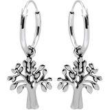 Oorbellen | Zilveren oorringen met hanger | Zilveren oorringen met hanger, levensboom