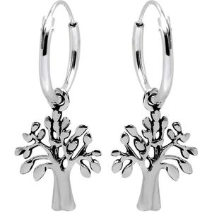 Oorbellen | Zilveren oorringen met hanger | Zilveren oorringen met hanger, levensboom