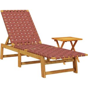 vidaXL - Ligbed - met - tafel - massief - acaciahout - en - stof - rood