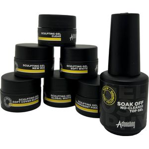 Astonishing Nails - Sample Kit - 6x Builder Gel 7 gr - Inclusief Top Gel 15 ml - No-Cleanse - Zonder Plaklaag - UV/LED Gel - Gelnagels - Sculpting Gel - Nagel verlenging
