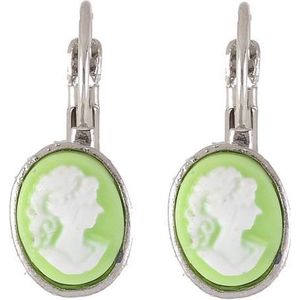 Behave - Oorbellen - Camee - Groen Wit Zilverkleur