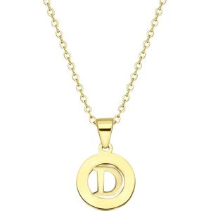 Lucardi Dames Ketting met letter - D - Staal - Ketting - Cadeau - Moederdag - 47 cm - Goudkleurig