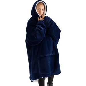Bovista Knuffeldeken - Plaid - Onesie - Hoodie Deken Met Mouwen - Fleece Blanket - Dames - Heren - Kinderen - Extra Zacht - Marine Blauw