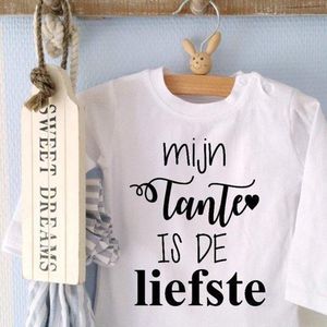 Baby shirtje jongen of meisje tekst mijn tante is de liefste | lange mouw T-Shirt | wit zwart| maat 56 | leukste kleding babykleding cadeau verjaardag