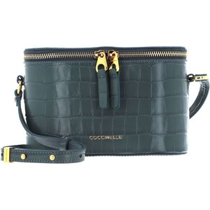 COCCINELLE Leren Schoudertas Avondtas Juliette Croco Shiny Soft Crossbody Bag Shark Grey Blauw