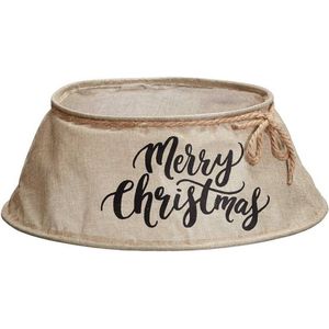 Kerstboomrok met tekst ""Merry Christmas"" OWEN - Bruin / Zwart - Imitatie Linnen - Kerstboom Mand - Ø 40 x 60 x 25 cm