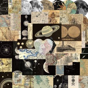 Vintage Atlas Stickers - 50 stuks - Wereldkaarten/Planeten/Landen/Kaarten/Aarde/Ruimte - 5x6CM