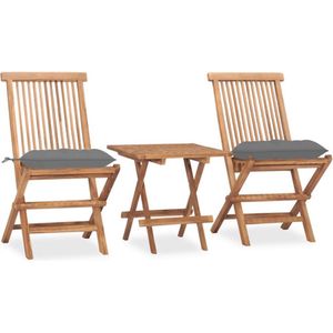 vidaXL - 3-delige - Tuinset - inklapbaar - met - kussen - massief - teakhout