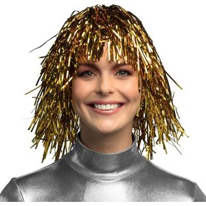 Boland - Pruik Metallic goud Goud - Steil - Halflang - Vrouwen - Showgirl - Glitter and Glamour