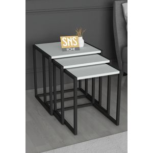 SNS Home - Set van 3 Coffee Tables Metal - Salontafel - Bijzettafel - Set van 3 Coffee Metalen Nesttafel - Wit