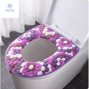 Toiletbril Hoes - Zachte Toiletzitting - Toiletbril Cover - WC Bril Cover - Herbruikbaar - Wasbaar - Paarse toiletbril hoes met bloemen patroon - wc bril met bloemen