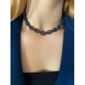 Bonbon zwart zilveren schakel ketting