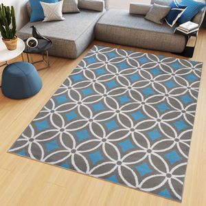 Tapiso Maya Vloerkleed Blauw Grijs Gebloemd Tapijten Maat- 140x200