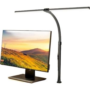 Bureaulamp - LED Bureaulamp - Kantoorlamp - Dimbaar - Dubbele Kop LED Bureaulamp - 5 Kleuren - Zwart