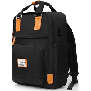 Rugzak Unisex, schoolrugzak met laptopvak, casual dagrugzak waterdicht voor laptops 15,6 inch en 9,7 inch tablet, laptoprugzak voor dames en heren, meisjes en jongens, oud koper